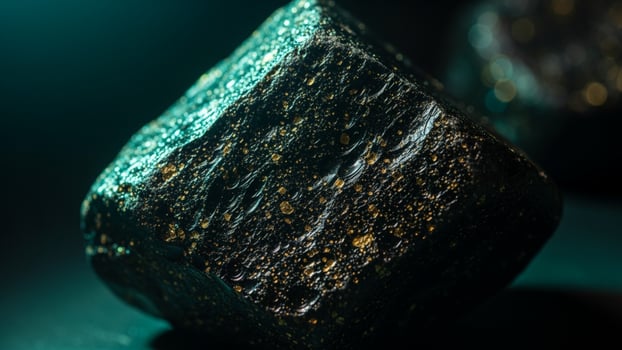A black rock with gold spots on it photo