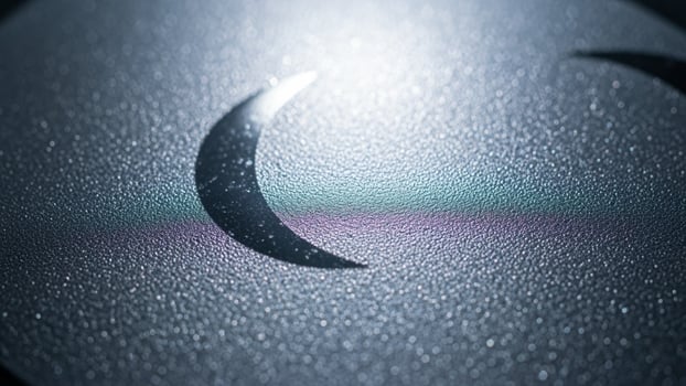 A crescent moon is reflected in the water photo