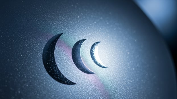 A close up of a circular object with a crescent moon on it photo