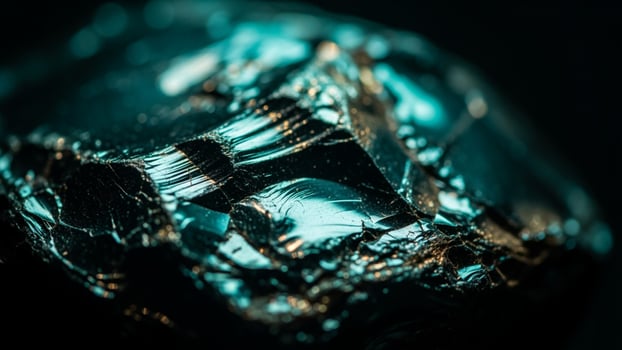 A close up of a rock with some shiny blue paint photo