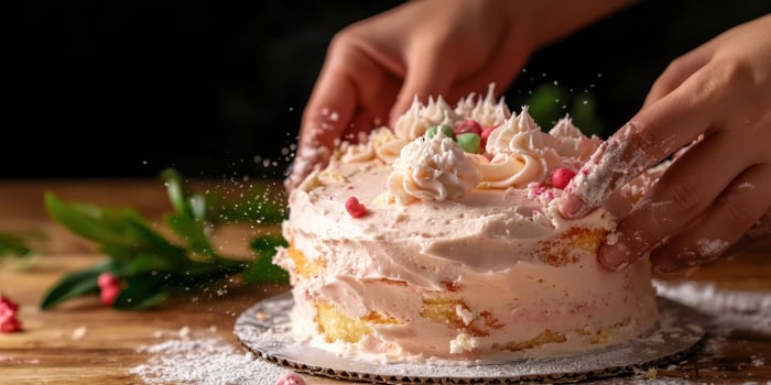 Homemade cake frosting garnish sprinkles birthday dessert party photo
