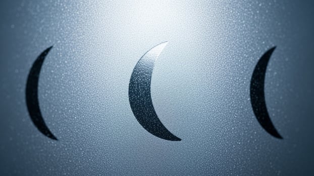 A close up of three crescent shaped symbols on a metal surface photo