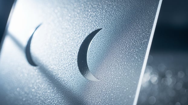 A close up of a metal plate with a crescent moon on it photo