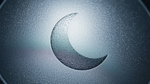 A crescent moon is shown on a metal surface photo