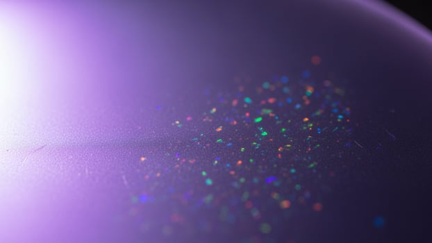 A purple sphere with a rainbow light shining through it photo