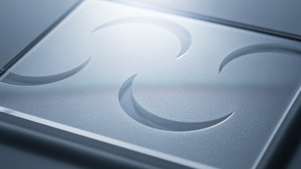 A glass square with a circular design on it photo