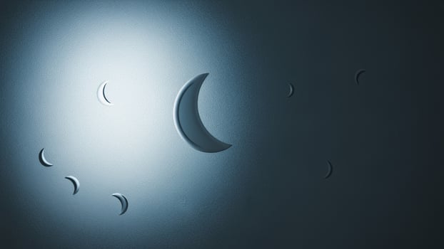 A crescent moon is shown in the dark photo