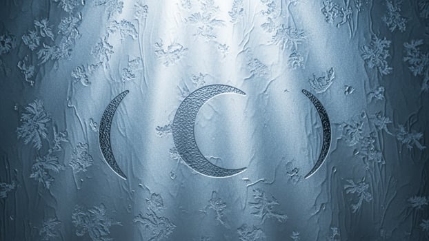 The crescent moon is shown in the middle of a blue background photo