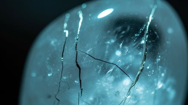 A close up of a blue crystal with cracks photo