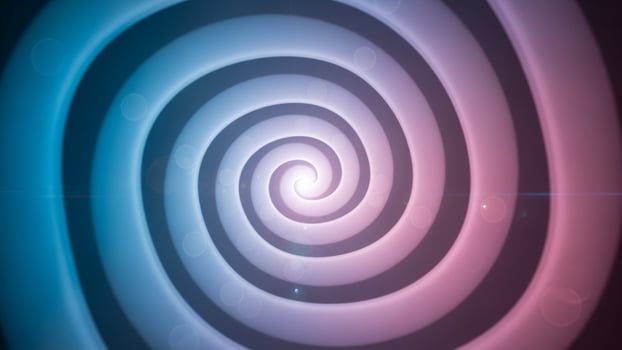 A spiral with blue and pink lights photo