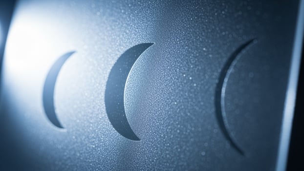 A close up of a metal door with three crescent moons photo