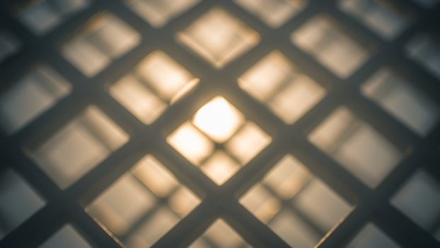 A close up of a lattice pattern with the sun shining through photo