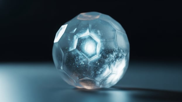 A crystal ball with a light shining through it photo