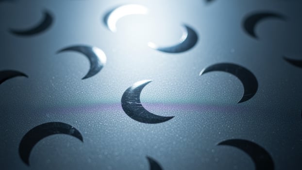 A close up of a metal surface with many crescent shaped objects photo