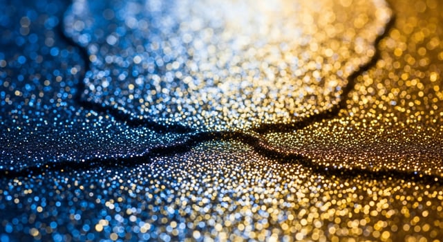 Abstract Blue and Gold Glitter Texture with Bokeh Effect photo