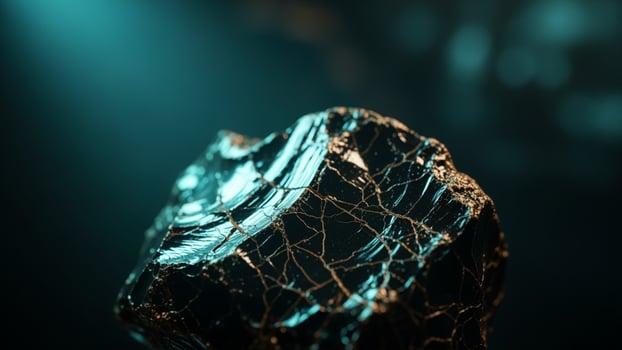 A rock with a blue light shining on it photo