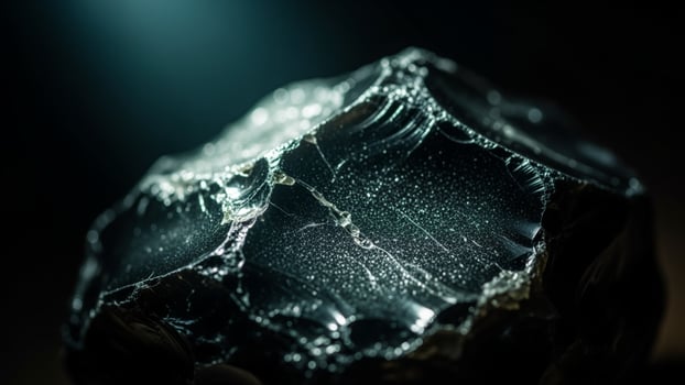 A rock with a dark background and light shining through it photo