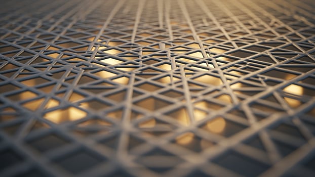 A 3d image of a metal mesh with lights photo