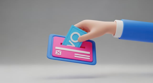 Hand inserting a ballot into a phone as a voting box photo