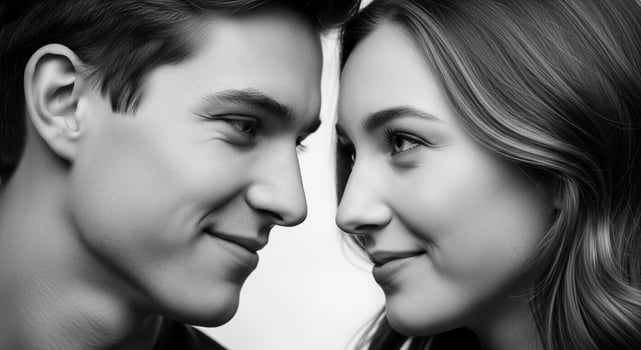 A black and white photo of a couple