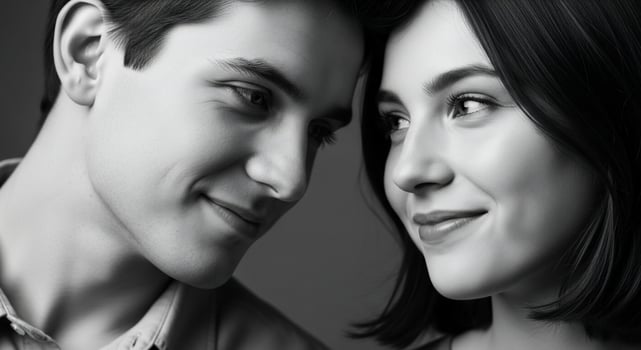 A black and white photo of a young couple