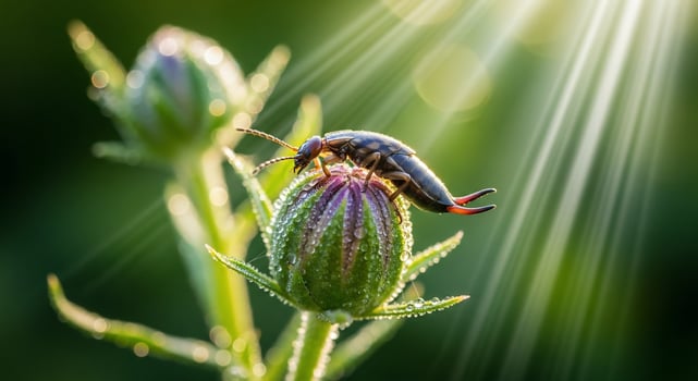 A bug on a flower with sunlight shining through photo