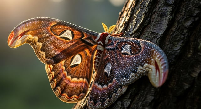 A large moth with large wings on a tree photo