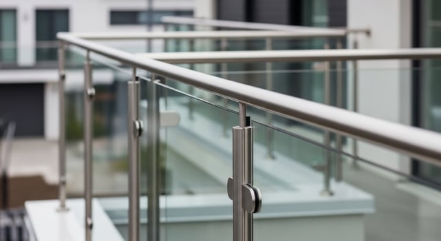 Modern Stainless Steel and Glass Balustrade on a Building Balcony photo
