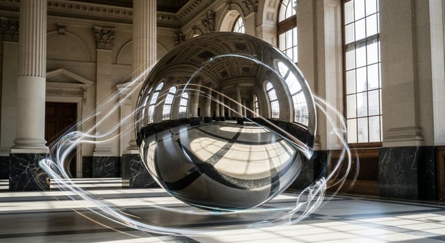Reflective Sphere with Light Trails in Grand Classical Interior photo