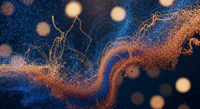 Swirling Blue and Orange Particles with Soft Bokeh Lights photo