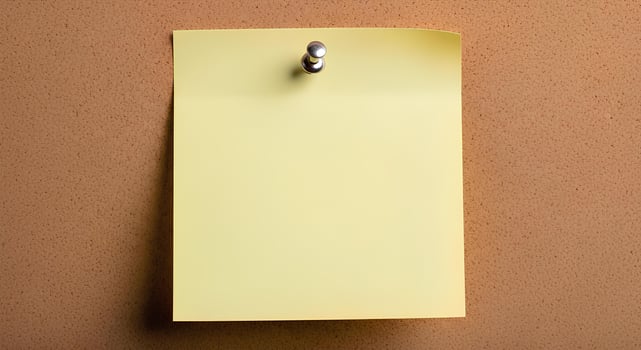 Blank sticky note pinned on cork board mockup photo