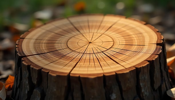 Tree Stump Showing Growth Rings in Forest Setting photo