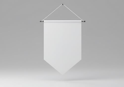 Blank banner hanging on a wall with a white background photo