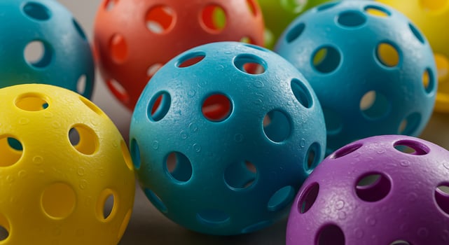 A group of colorful plastic eggs with holes in them photo