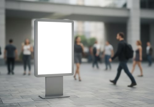 Blank billboard mockup on the street with people walking by photo