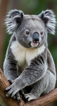A koala bear sitting on a tree branch photo