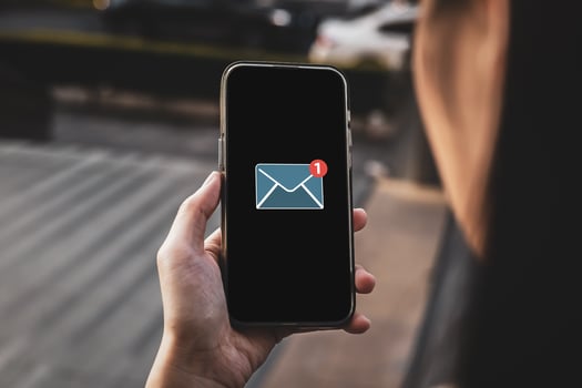 Notification of messages, emails on mobile screen. Concept of marketing and business by emails, newsletters, and online internet coordination photo