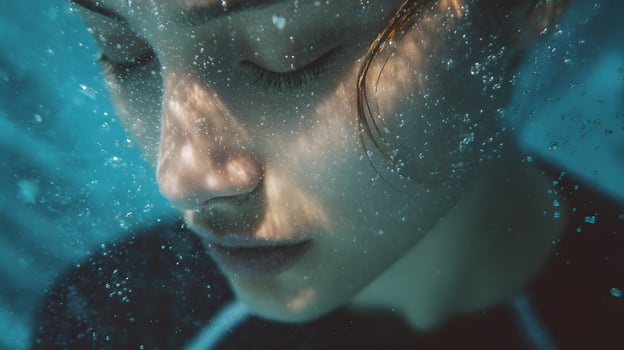 young woman in the pool. Close-up portrait of a girl underwater in the water. Underwater photography. photo
