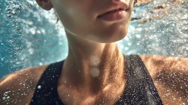 young woman in swimming pool close-up. photo