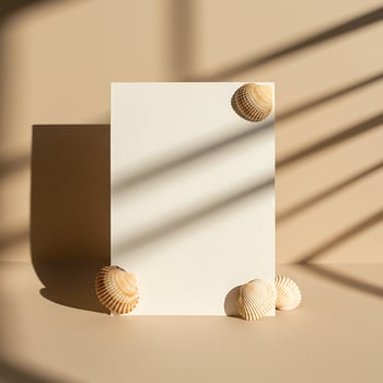 A white sheet with shells on a table photo