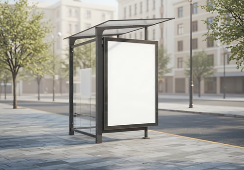 A bus stop with a blank sign on it photo