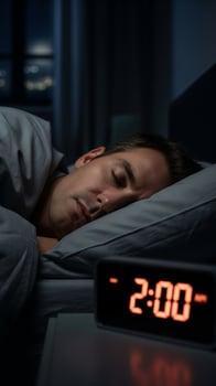 Deep Slumber in the Still of the Night, a Man Rests as the Clock Hits 2 AM photo