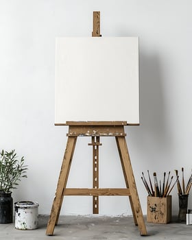 Wooden Easel with Blank Canvas in an Artist's Creative Studio Setting photo
