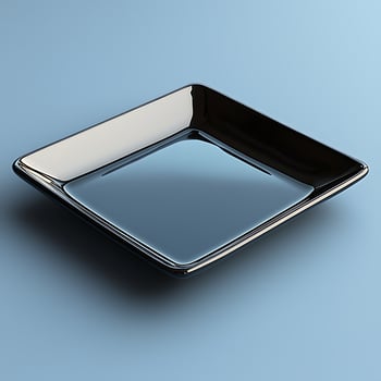 Minimalistic Black Square Plate on a Soft Blue Background photo