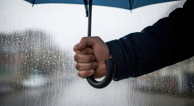 Person holding an umbrella in the rain on a cloudy day photo