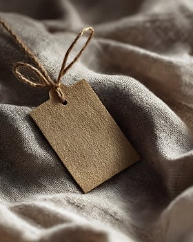 Simple Hanging Label on Textured Linen Fabric for Mockup Design photo