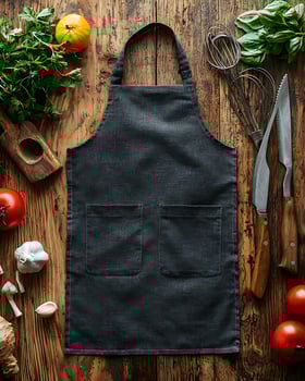 Top View of Kitchen Apron Surrounded by Cooking Utensils and Ingredients photo