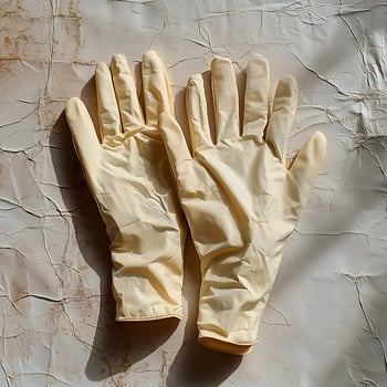 Pair of Rubber Gloves on an Aged Textured Background in Bright Lighting photo