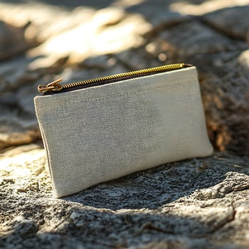 Small Elegant Pouch with Zipper on Textured Stone Surface photo