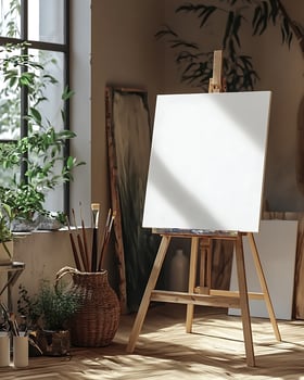 Blank Canvas on Easel in Artist's Studio with Natural Light photo